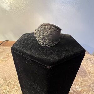 Floral Embossed Metal Spoon Ring